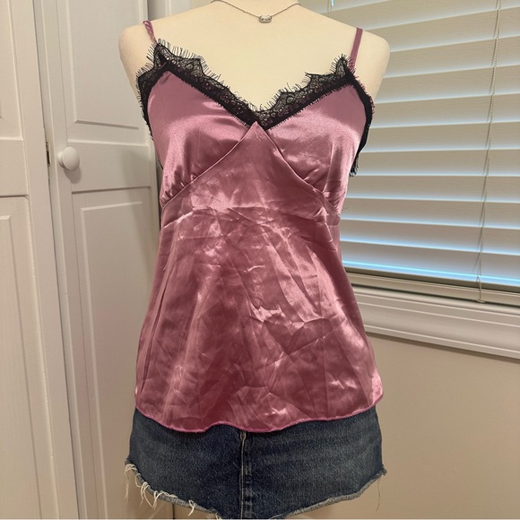 Vintage Women's Y2K Pink Satin black Lace Trim cami - Picture 8 of 8